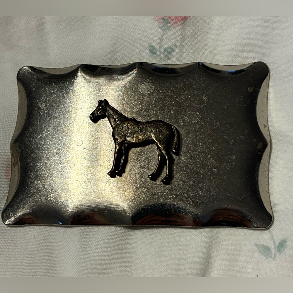 Vintage Silver-tone Belt Buckle with Horse Motif